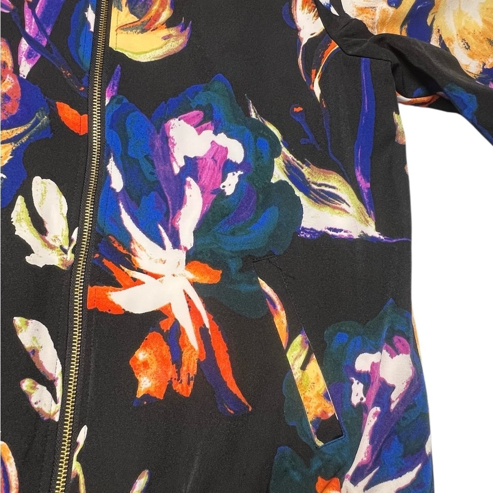 Susan Graver Floral Print Full Zip Bomber Jacket Gold tone zipper pockets Small - Picture 7 of 9